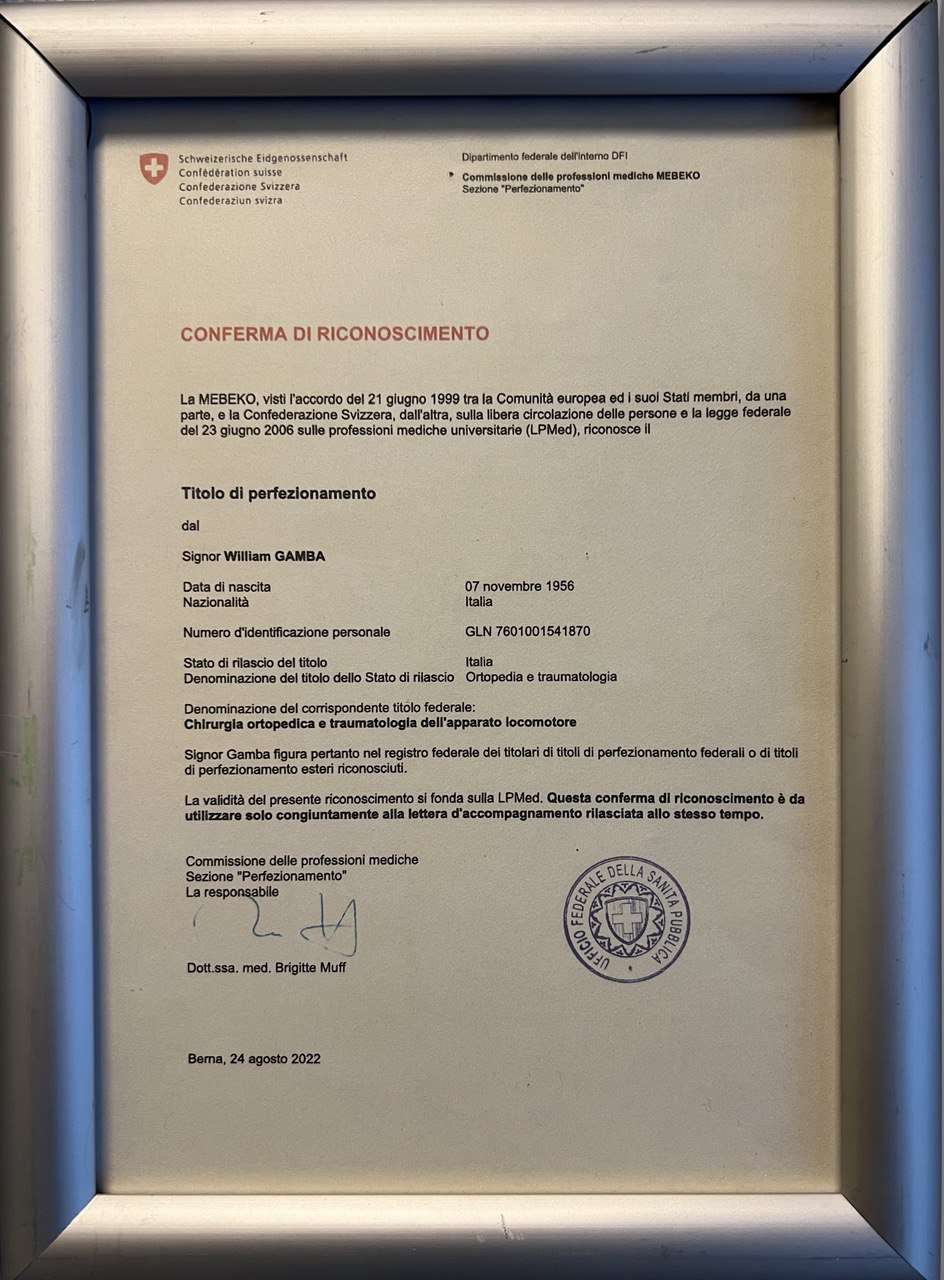 Certificato riconoscimento MEBEKO — Chirurgia Ortopedica e Traumatologia